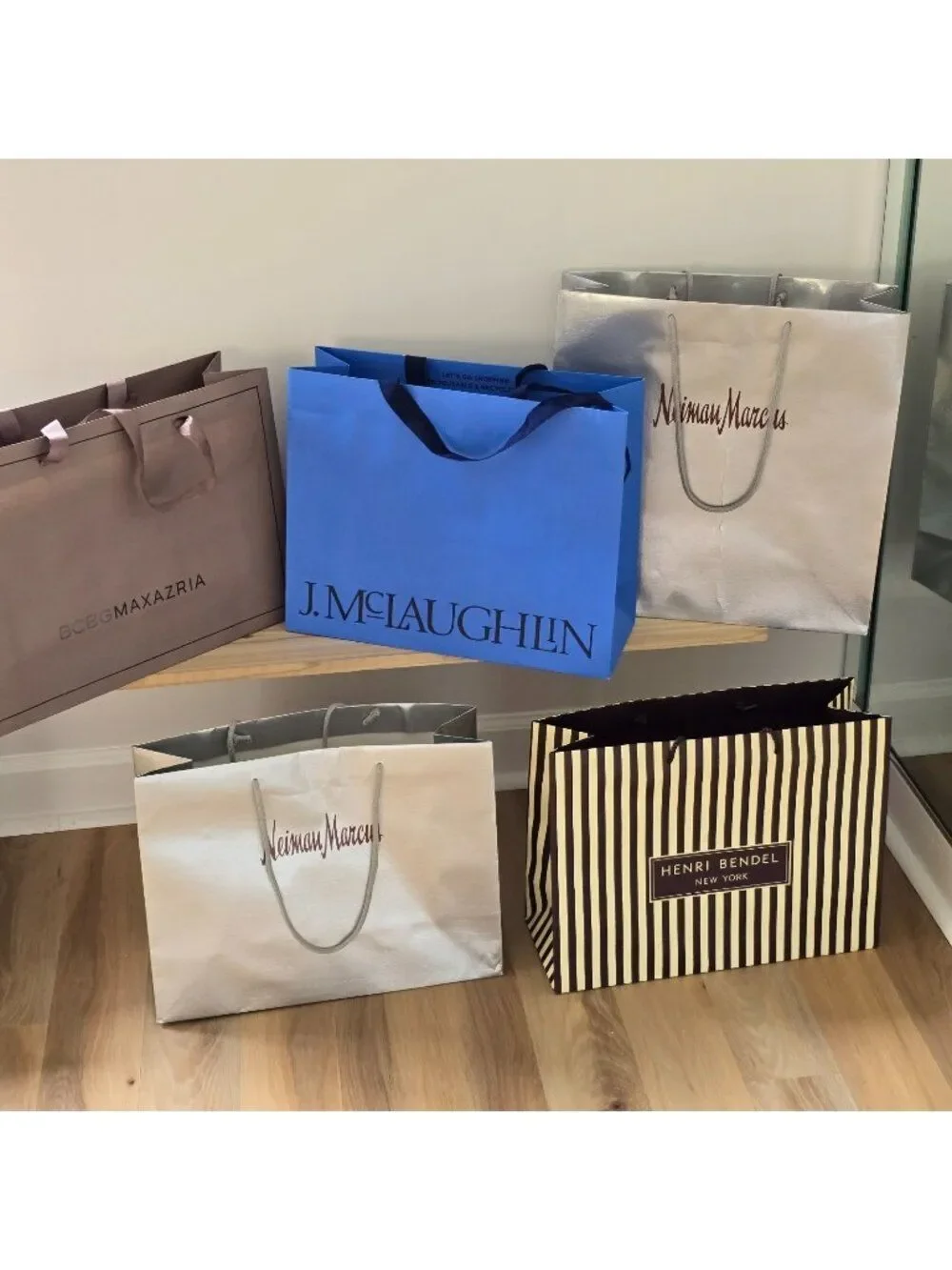 5 Shopping Paper Tote Bags McLaughlin Neiman Markus Henri Bendel BCBG MAXAZRIA